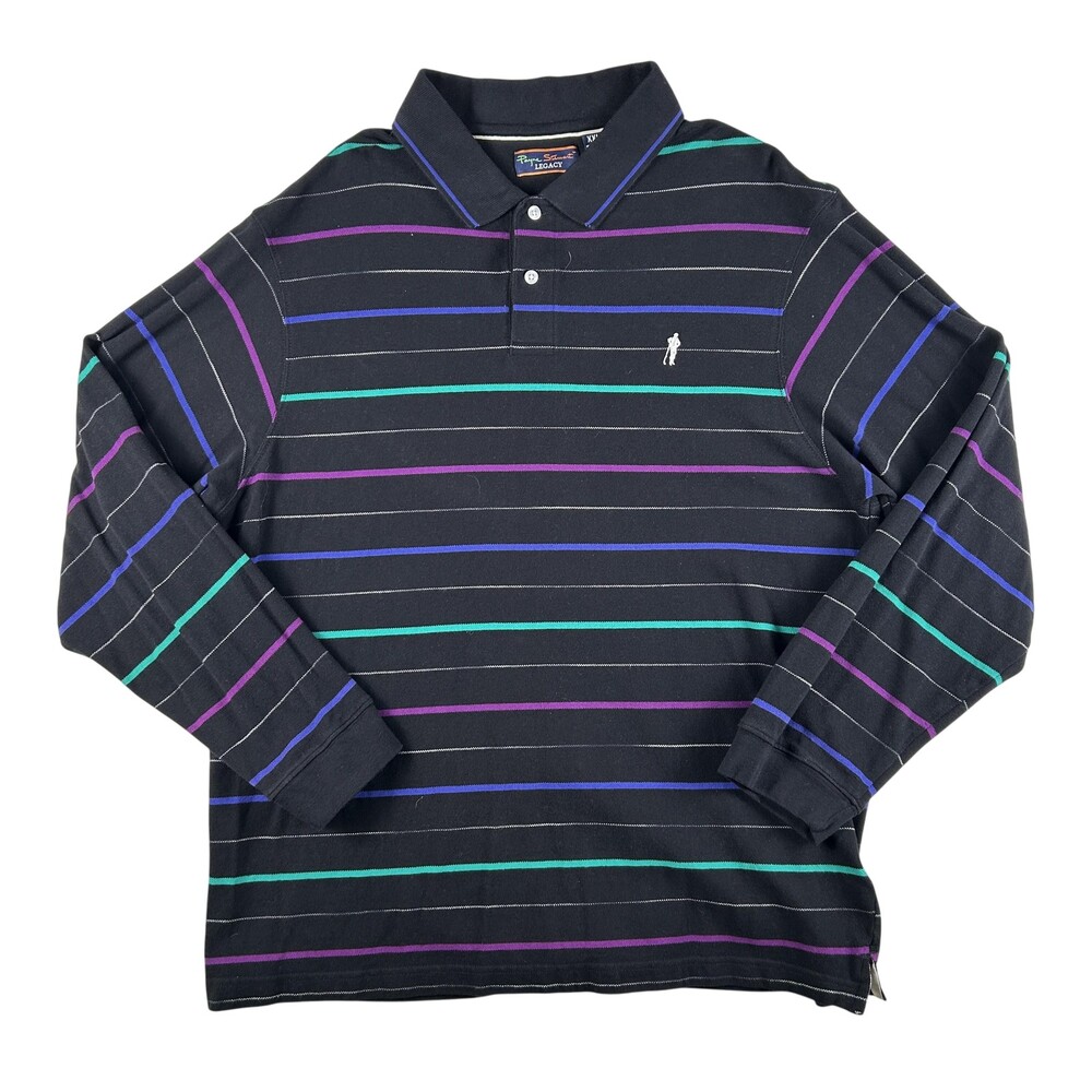 Vintage Payne Stewart Polo Shirt Mens 2XL Stripe Long Sleeve Legacy Golf Cotton